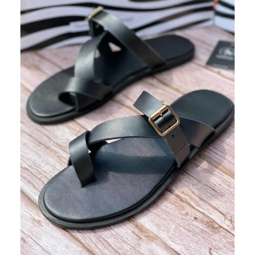 Classy Male Leather Buckle Slippers