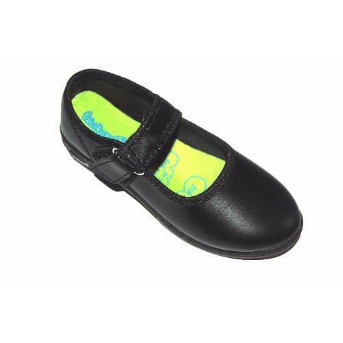 Boys Double Velcro School Shoe With Free Socks & Cartoon School Bag - Black