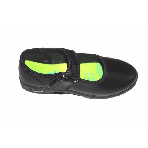 Boys Double Velcro School Shoe With Free Socks & Cartoon School Bag - Black