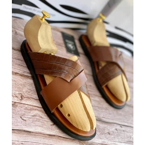 Classy Male Brown Skin Leather Slippers