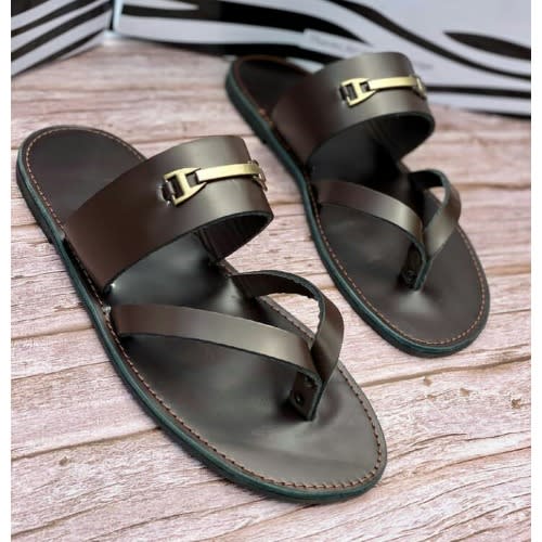 Classy Male Dark Brown Leather Slippers