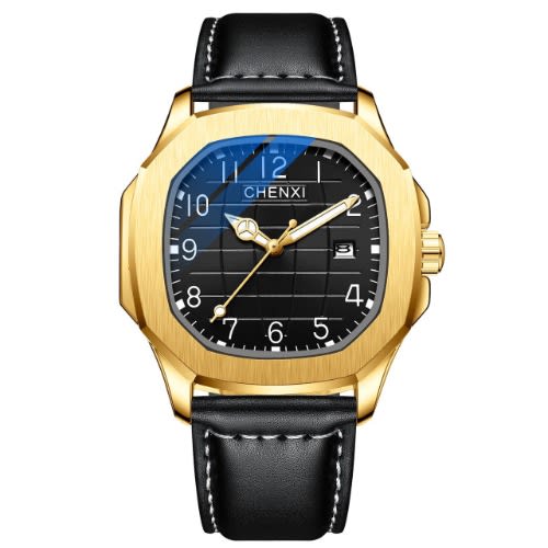 Men's Business Leather Wristwatch - Gold