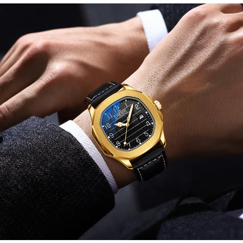 Men's Business Leather Wristwatch - Gold