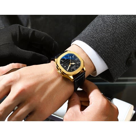 Men's Business Leather Wristwatch - Gold