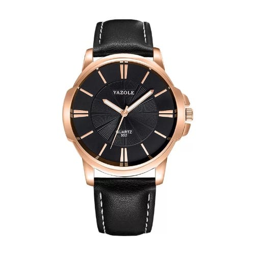 Men Leather Waterproof Business Wristwatch - Black