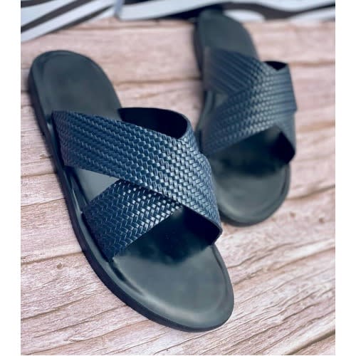 Classy Male Blue Basket Leather Slippers