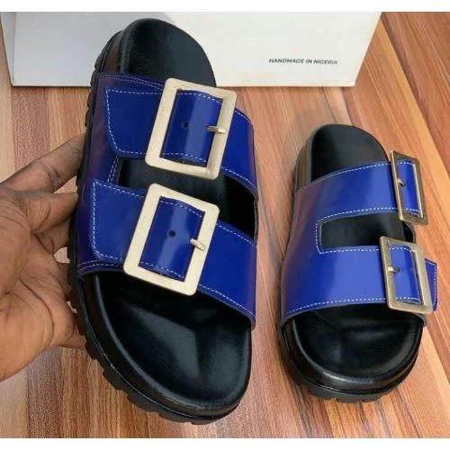 Male Leather Slippers - Blue