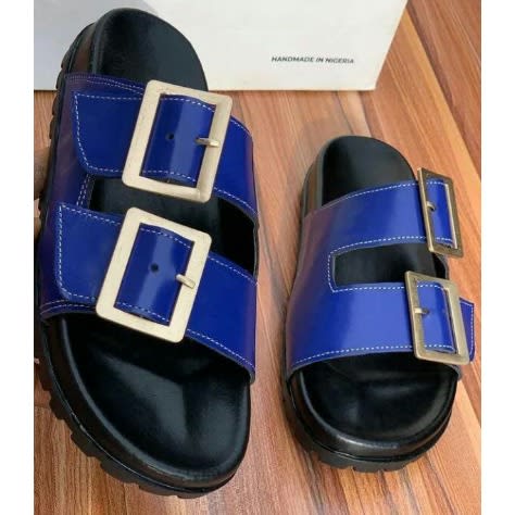 Male Leather Slippers - Blue