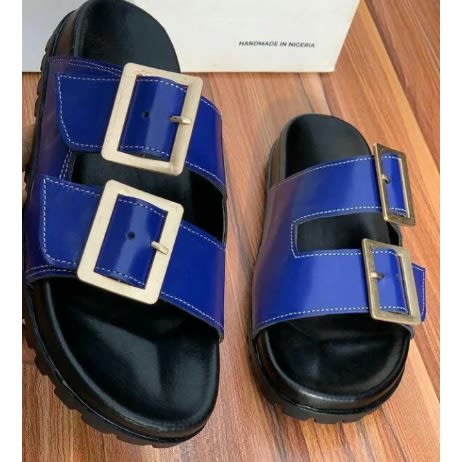 Male Leather Slippers - Blue