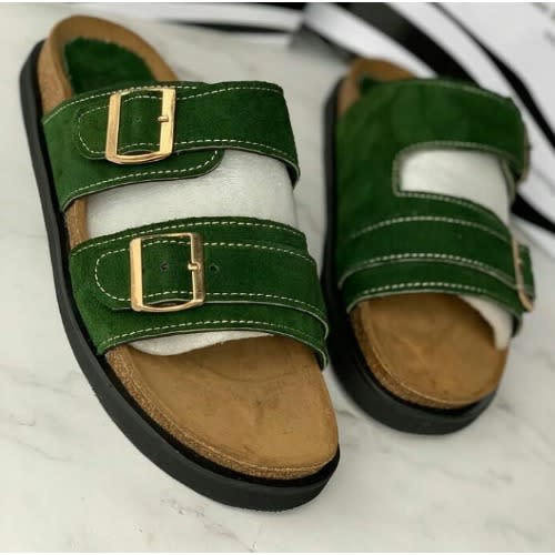 Classy Male Green Suede Leather Slippers