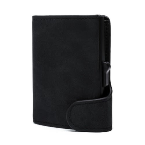 Leather Pop Up Alloy Card Holder - Black