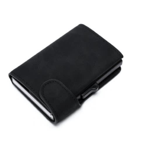 Leather Pop Up Alloy Card Holder - Black