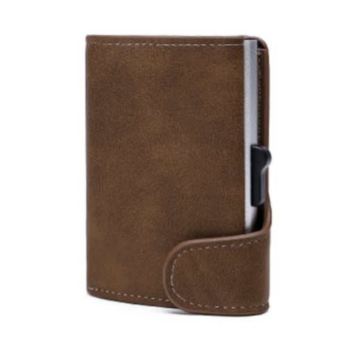 Leather Pop Up Alloy Card Holder - Coffee