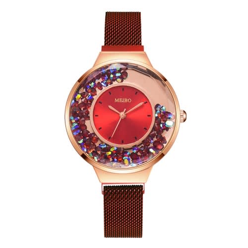 Elegant Rhinestone Magnetic Closure Watch - Red