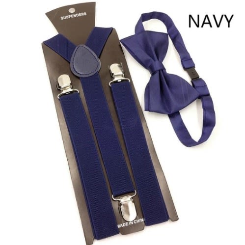 Men's Classic Suspender With Bowtie  - Navy Blue