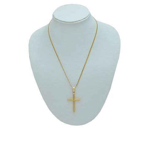 Cross Pendant On Cuban Chain Necklace - Gold Tone