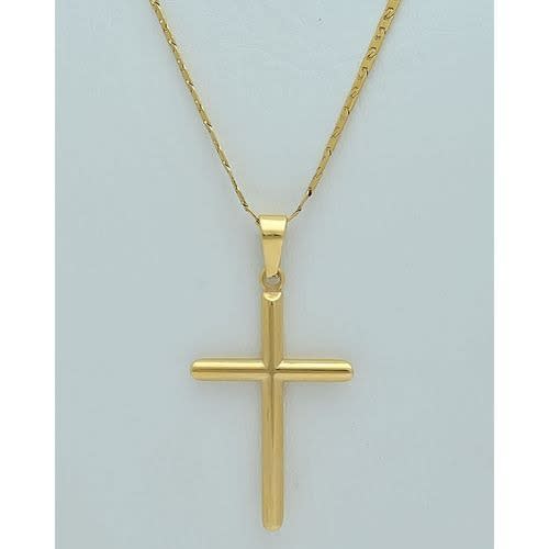 Cross Pendant On Cuban Chain Necklace - Gold Tone