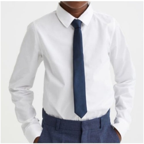 Unisex Dress Shirt For Kids - White & Navy Blue Tie