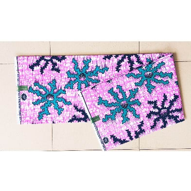 Non-bleeding Ankara With Green Design - 6yards - Pink