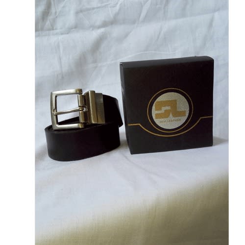 Thick Italian Buckle Leather Belt - Black