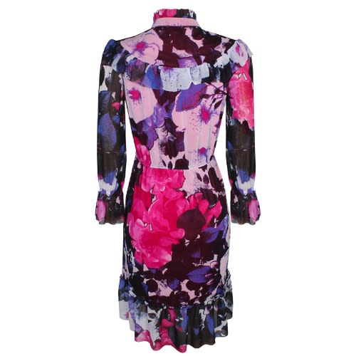 Purple Floral Print Buttoned Dress