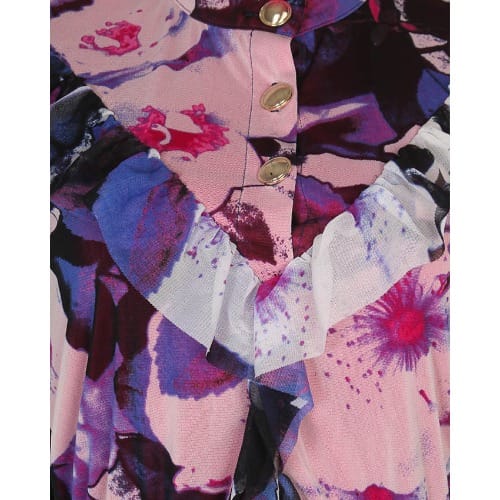 Purple Floral Print Buttoned Dress