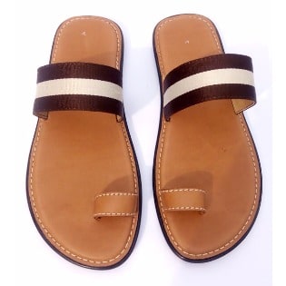 De Johnys - Men's Open Toe with Brown Strip - Brown