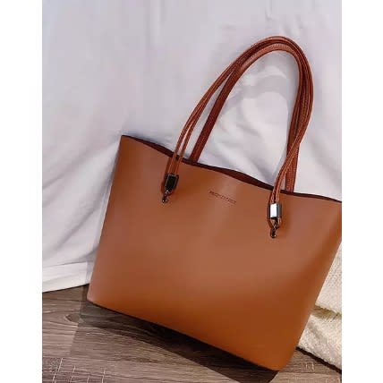 Beautiful Double Strap Handle Tote Leather Handbag - Nude