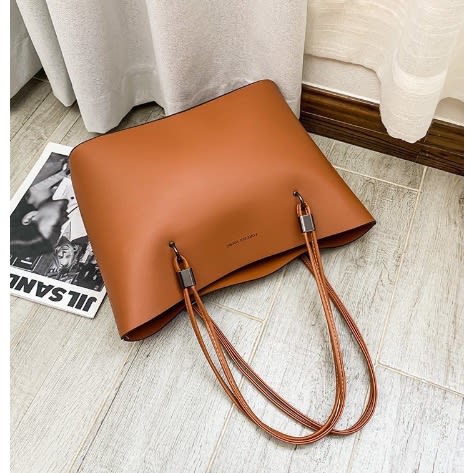Beautiful Double Strap Handle Tote Leather Handbag - Nude