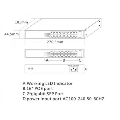 Onv-poe 10/100/1000mbps Gigabit 16 Port Poe Powered Switch
