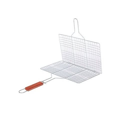Bbq Long Handle Holder Grill Rack With Folding Stand For Meat ,Burger & Fish - Silver