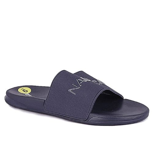 Men's Navy Embossed Logo Slides