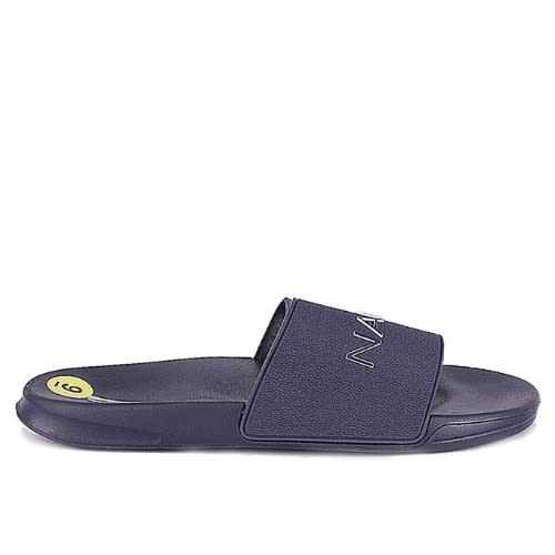 Men's Navy Embossed Logo Slides