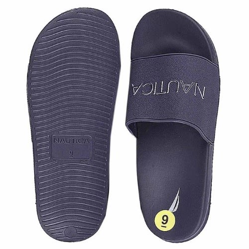 Men's Navy Embossed Logo Slides