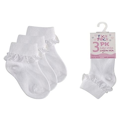 Girls Lace Cotton Socks - White - Pack Of 3