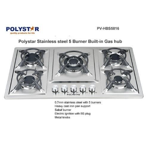 Stainless 5 Burner In-built Gas Hub - Pv-hbs5816
