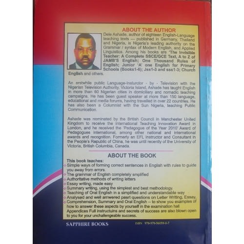 'A' One English Textbook By Dele Ashade