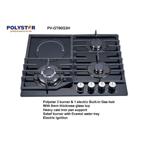 3 Burners Gas + 1 Hotplate In-built Gas Hob Pv-gt60g3h