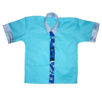 Short Sleeves Shirt with Ankara Detail - Blue