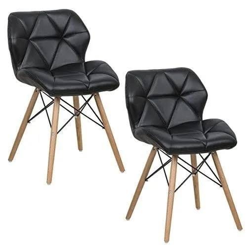 Set Of 2 Padded Wooden Leg Dinning Chairs - Black