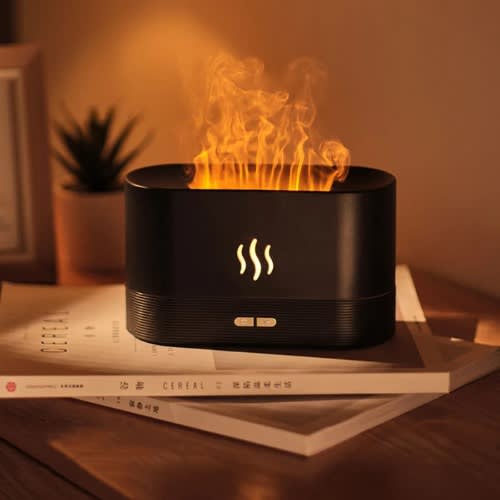 Flame Humidifier - 180ml Essential Oil Diffuser With Flame Light, Aromatherapy Diffuser- Black