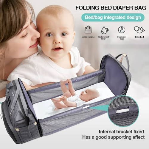 7 In 1 Mobile Baby Bed And Diaper Bag With Mosquito Net And Sun Protector