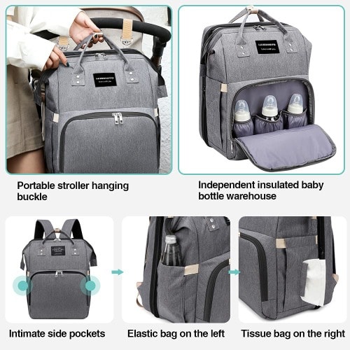 7 In 1 Mobile Baby Bed And Diaper Bag With Mosquito Net And Sun Protector