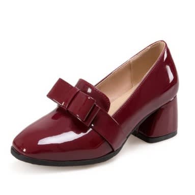 Bowed Patent Mid Heel Corporate Cover Shoes - Wine