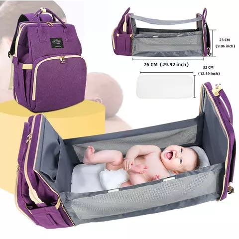 Baby Diaper Bag With Crib Space, Crib Sunshade, Crib Mattress, Usb Charging Port & Cable