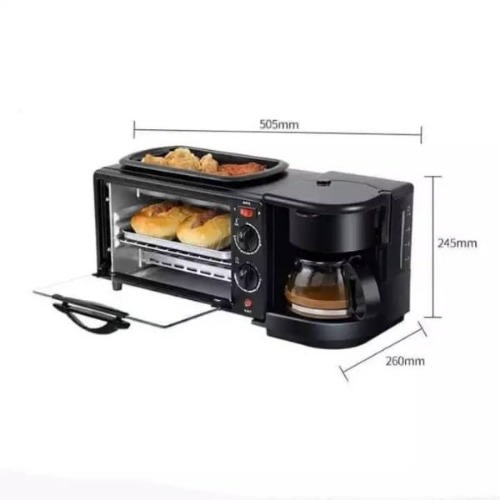 3-in-1 Breakfast Making Machine Oven Multifunctional For Frying, Baking & Coffee Maker