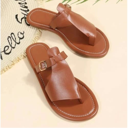 Realwon Female Leather Slippers - Brown