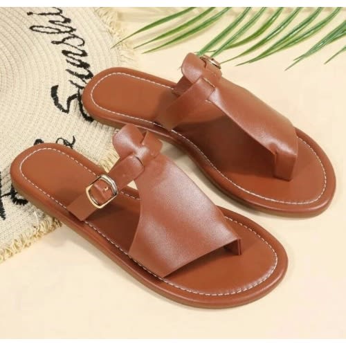 Realwon Female Leather Slippers - Brown