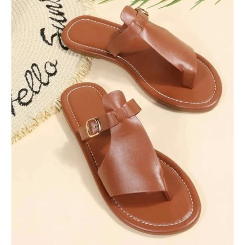 Realwon Female Leather Slippers - Brown