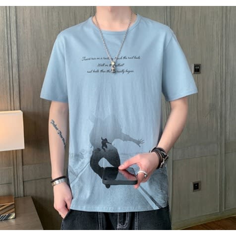 Casual Short Sleeve T-shirt - Blue